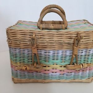 Vintage Retro Cottagecore Pastel Stripes Basket Top Handle Bag